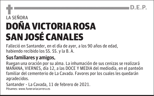 DOÑA VICTORIA ROSA SAN JOSÉ CANALES