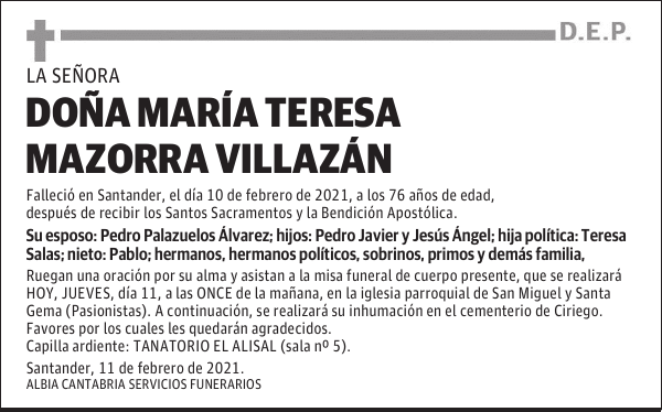 DOÑA MARÍA TERESA MAZORRA VILLAZÁN