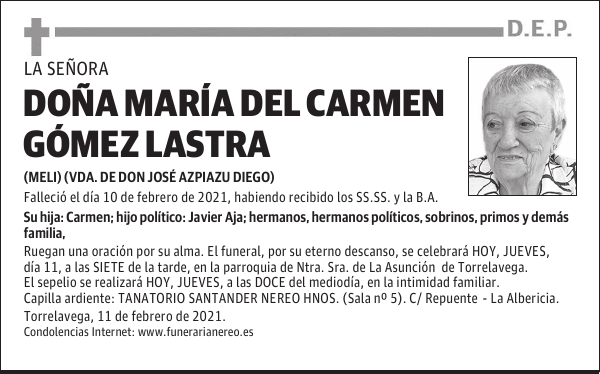DOÑA MARÍA DEL CARMEN GÓMEZ LASTRA