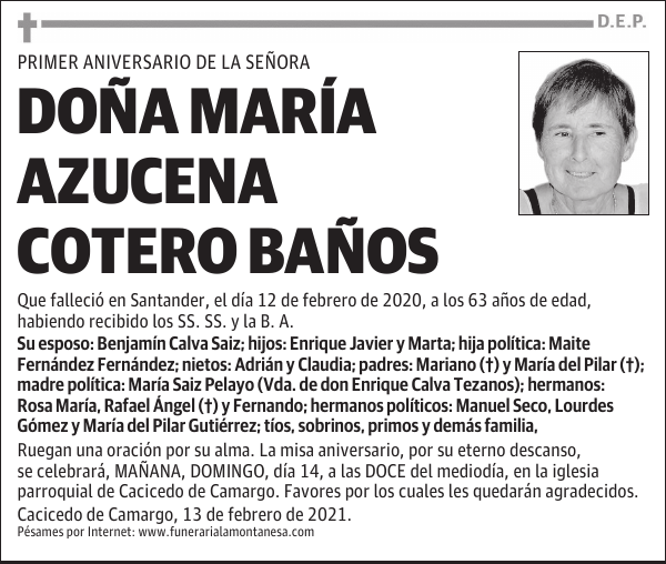 DOÑA MARÍA AZUCENA COTERO BAÑOS
