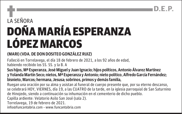 DOÑA MARÍA ESPERANZA LÓPEZ MARCOS
