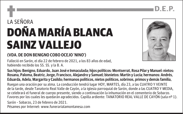 DOÑA MARÍA BLANCA SAINZ VALLEJO