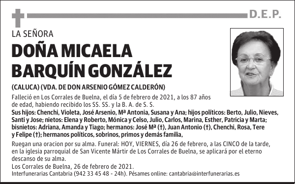 DOÑA MICAELA BARQUÍN GONZÁLEZ
