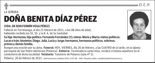 DOÑA BENITA DÍAZ PÉREZ