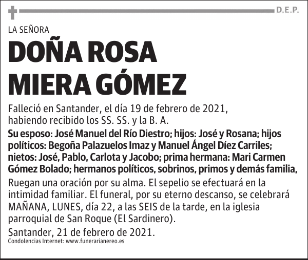 DOÑA ROSA MIERA GÓMEZ