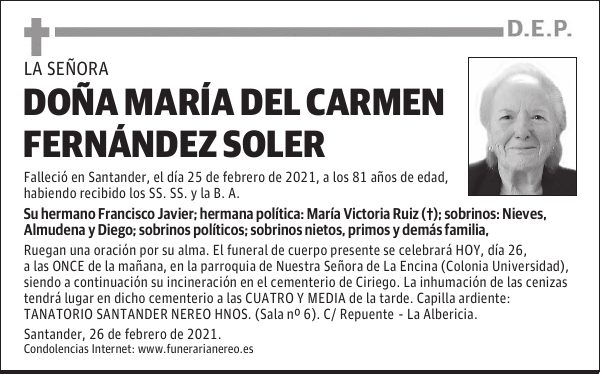 DOÑA MARÍA DEL CARMEN FERNÁNDEZ SOLER
