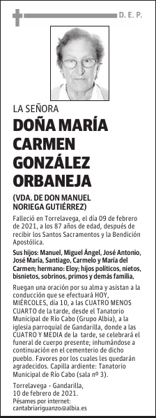 DOÑA MARÍA CARMEN GONZÁLEZ ORBANEJA