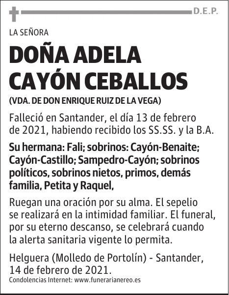 DOÑA ADELA CAYÓN CEBALLOS