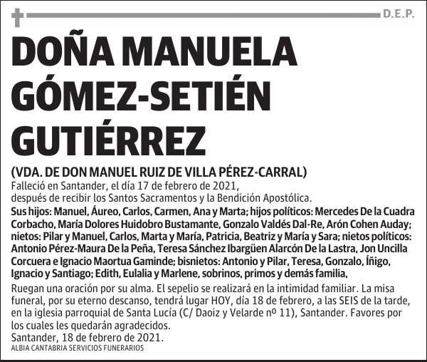 DOÑA MANUELA GÓMEZ-SETIÉN GUTIÉRREZ