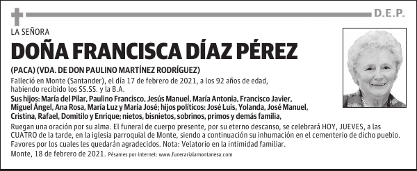 DOÑA FRANCISCA DÍAZ PÉREZ