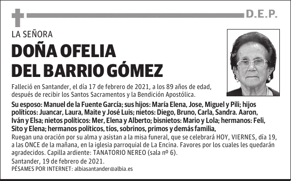 DOÑA OFELIA DEL BARRIO GÓMEZ