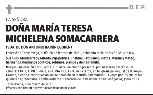 DOÑA MARÍA TERESA MICHELENA SOMACARRERA