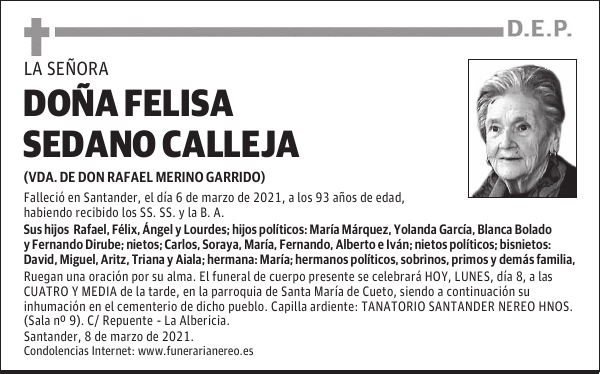 DOÑA FELISA SEDANO CALLEJA