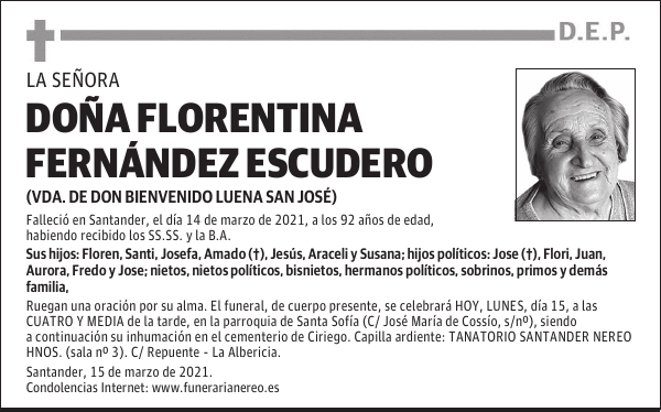 DOÑA FLORENTINA FERNÁNDEZ ESCUDERO