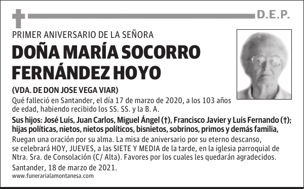 DOÑA MARÍA SOCORRO FERNÁNDEZ HOYO