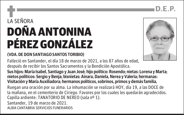 DOÑA ANTONINA PÉREZ GONZÁLEZ