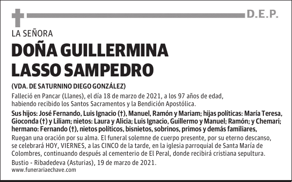 DOÑA GUILLERMINA LASSO SAMPEDRO
