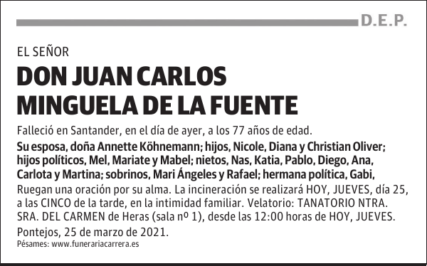 DON JUAN CARLOS MINGUELA DE LA FUENTE