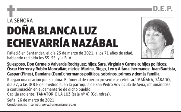 DOÑA BLANCA LUZ ECHEVARRÍA NAZÁBAL