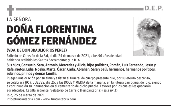 DOÑA FLORENTINA GÓMEZ FERNÁNDEZ