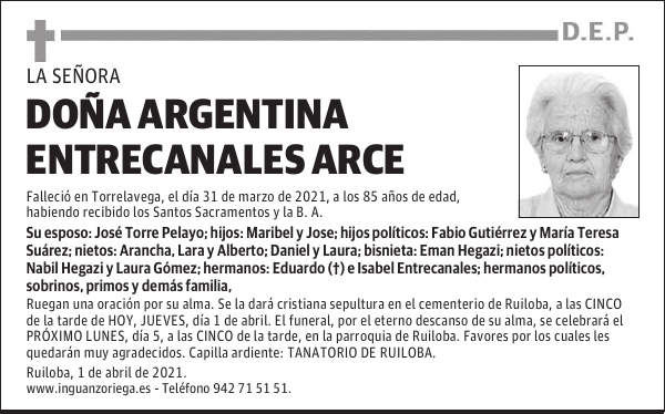 DOÑA ARGENTINA ENTRECANALES ARCE