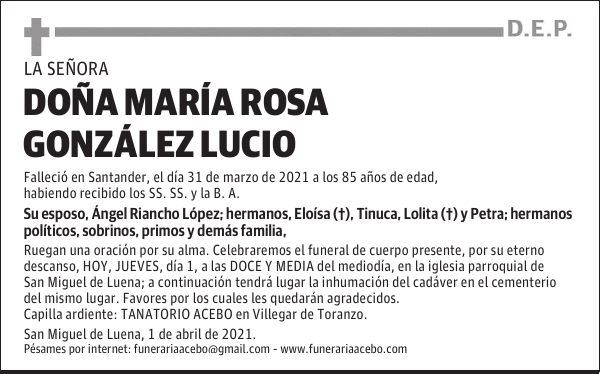 DOÑA MARÍA ROSA GONZÁLEZ LUCIO