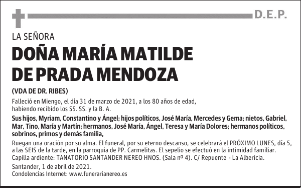 DOÑA MARÍA MATILDE DE PRADA MENDOZA