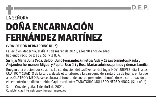 DOÑA ENCARNACIÓN FERNÁNDEZ MARTÍNEZ