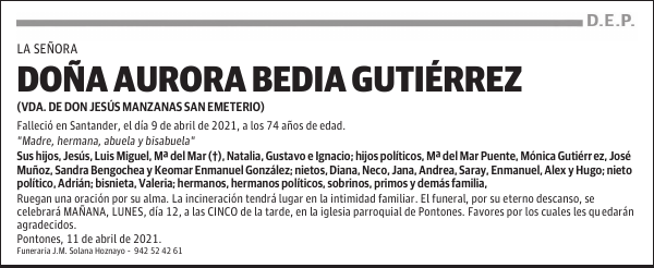 DOÑA AURORA BEDIA GUTIÉRREZ