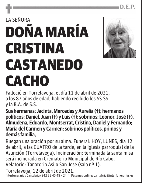 DOÑA MARÍA CRISTINA CASTANEDO CACHO
