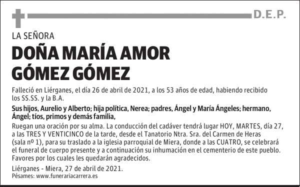 DOÑA MARÍA AMOR GÓMEZ GÓMEZ
