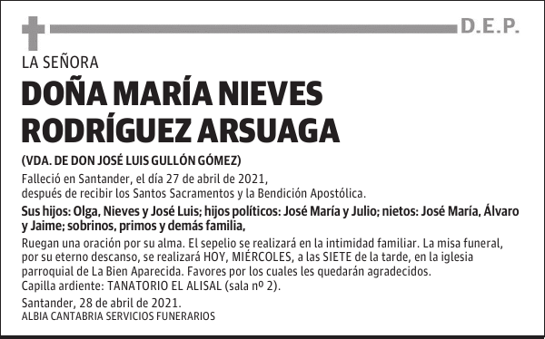 DOÑA MARÍA NIEVES RODRÍGUEZ ARSUAGA