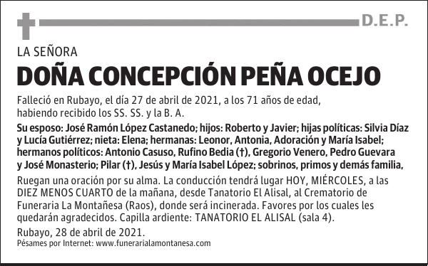 DOÑA CONCEPCIÓN PEÑA OCEJO