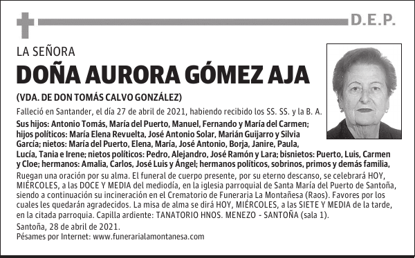 DOÑA AURORA GÓMEZ AJA