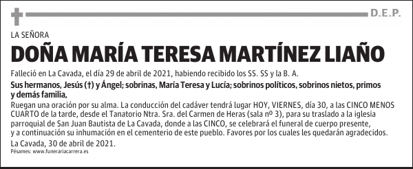 DOÑA MARÍA TERESA MARTÍNEZ LIAÑO