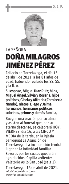 DOÑA MILAGROS JIMÉNEZ PÉREZ