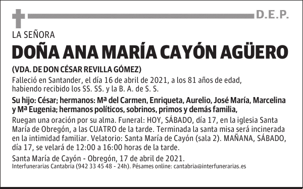 DOÑA ANA MARÍA CAYÓN AGÜERO