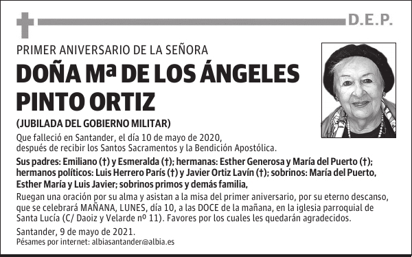 DOÑA Mª DE LOS ÁNGELES PINTO ORTIZ