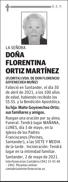 DOÑA FLORENTINA ORTIZ MARTÍNEZ