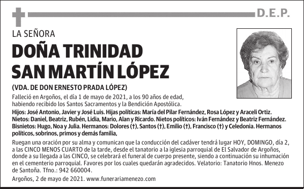 DOÑA TRINIDAD SAN MARTÍN LÓPEZ