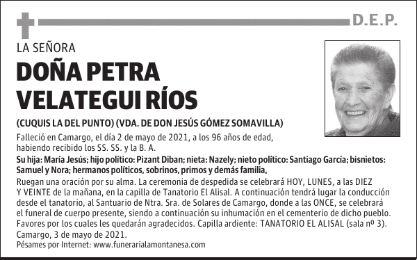 DOÑA PETRA VELATEGUI RÍOS
