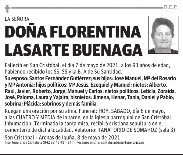 DOÑA FLORENTINA LASARTE BUENAGA
