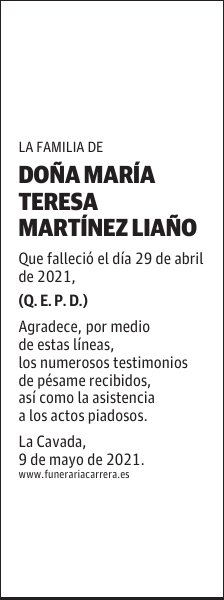 DOÑA MARÍA TERESA MARTÍNEZ LIAÑO