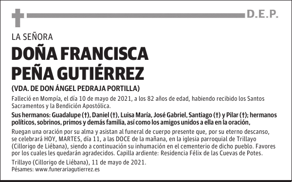 DOÑA FRANCISCA PEÑA GUTIÉRREZ