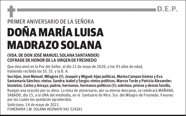DOÑA MARÍA LUISA MADRAZO SOLANA