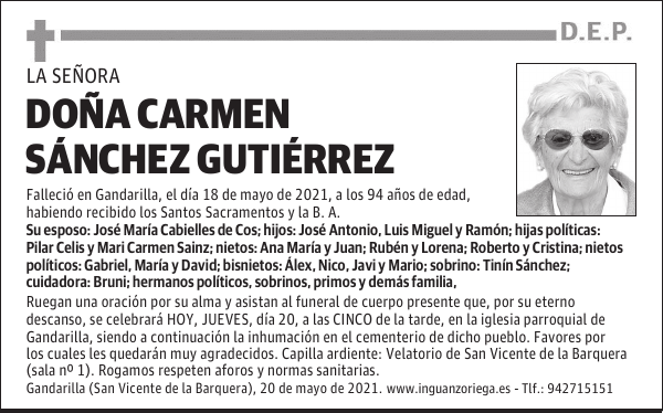 DOÑA CARMEN SÁNCHEZ GUTIÉRREZ