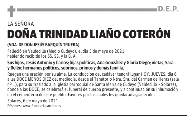 DOÑA TRINIDAD LIAÑO COTERÓN