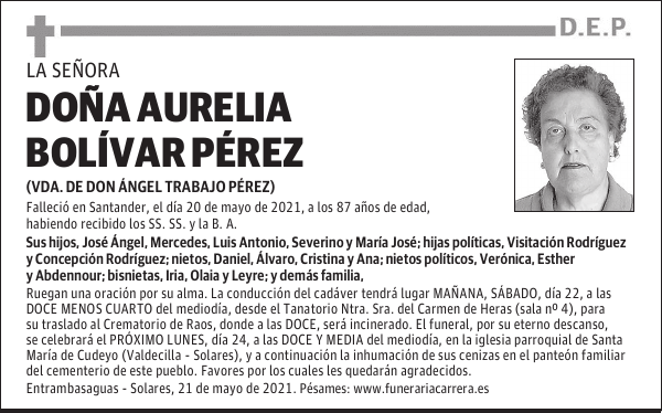 DOÑA AURELIA BOLÍVAR PÉREZ