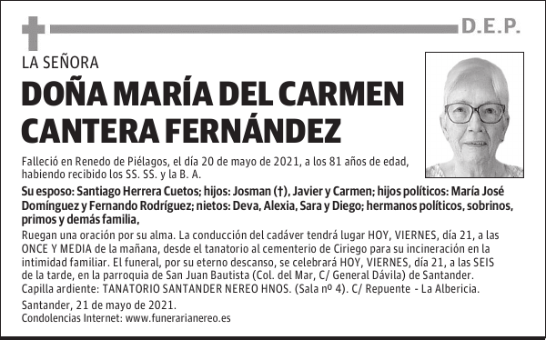 DOÑA MARÍA DEL CARMEN CANTERA FERNÁNDEZ