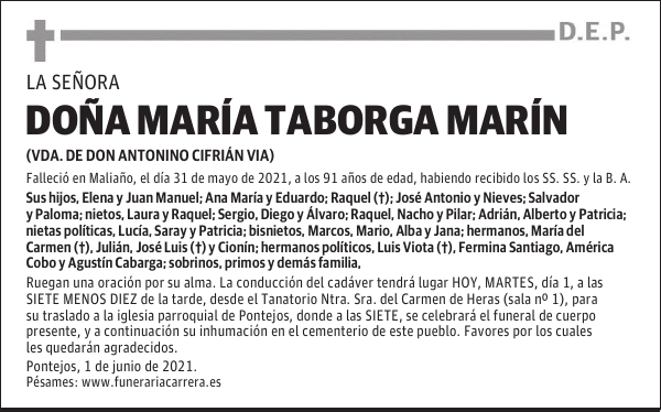 DOÑA MARÍA TABORGA MARÍN